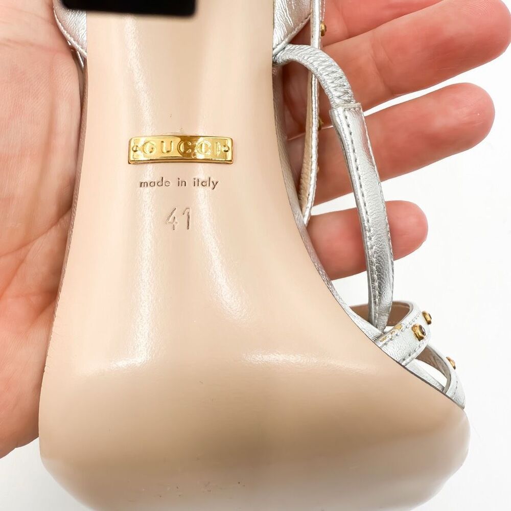 Gucci GG Wangy Crystal Embellished Silver Spike Studded Heels New EU 41 US 11 - Picture 13 of 15